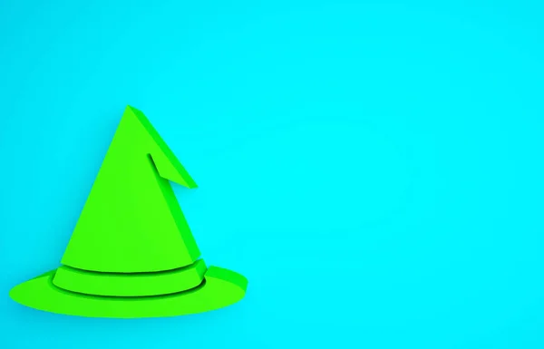 Зелёная Шляпа Ведьмы Выделена Синем Фоне Счастливого Хэллоуина Концепция Минимализма — стоковое фото