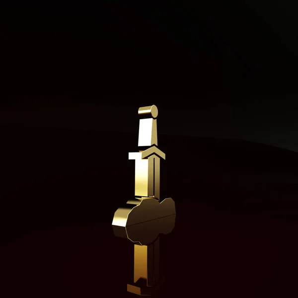Gold Sword in the stone icon isolated on brown background. Excalibur the sword in the stone from the Arthurian legends. Minimalism concept. 3d illustration 3D render.