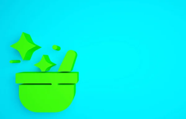 绿色女巫大锅图标孤立在蓝色背景 万圣节快乐派对最低纲领的概念 3D渲染3D插图 — 图库照片