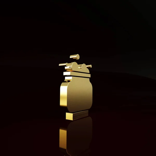 茶色の背景に隔離されたゴールド魔女のコルドロンアイコン ハッピーハロウィンパーティー 最小限の概念 3Dイラスト3Dレンダリング — ストック写真