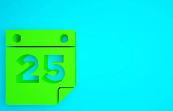 Green Calendar icon isolated on blue background. Event reminder symbol. Merry Christmas and Happy New Year. Minimalism concept. 3d illustration 3D render.