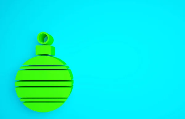 Green Christmas Ball Icon Isolated Blue Background Merry Christmas Happy — Stock Photo, Image