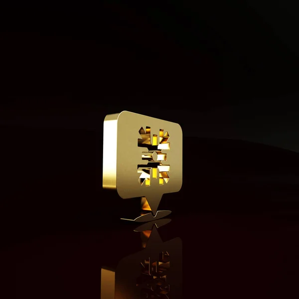 茶色の背景に隔離されたスピーチバブルアイコンとゴールドスノーフレーク メリークリスマスとハッピーニューイヤー 最小限の概念 3Dイラスト3Dレンダリング — ストック写真