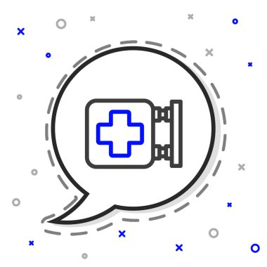 Line Hospital tabela simgesi beyaz arkaplanda izole edildi. Renkli taslak konsepti. Vektör İllüstrasyonu.