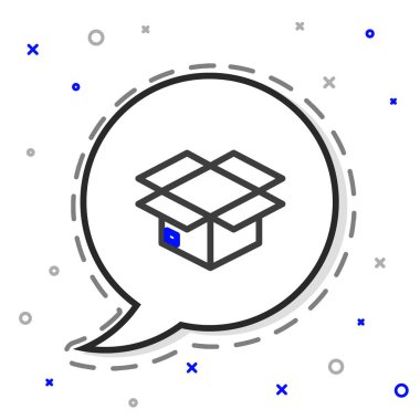 Çizgi karton kutu simgesi beyaz arkaplanda izole edildi. Kutu, paket, paket işareti. Teslimat ve ambalaj. Renkli taslak konsepti. Vektör İllüstrasyonu.