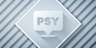 Kağıt kesiği, gri arka planda izole edilmiş Psikoloji ikonu. Psi sembolü. Akıl sağlığı konsepti, psikanaliz analizi ve psikoterapi. Kağıt sanatı tarzı. Vektör.