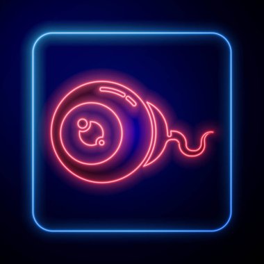 Parlayan neon göz simgesi mavi arkaplanda izole edildi. Mutlu Cadılar Bayramı Partisi. Vektör.