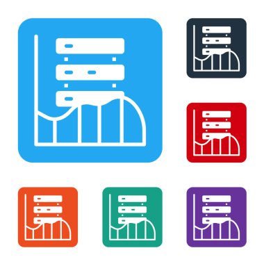 Beyaz Sunucu, Data, Web sunucu simgesi beyaz arkaplanda izole edildi. Renkli kare düğmelerle simgeleri ayarla. Vektör