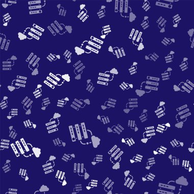 Beyaz Ağ bulut bağlantı simgesi mavi arkaplanda izole edilmiş kusursuz desen. Sosyal teknoloji. Bulut hesaplama konsepti. Vektör