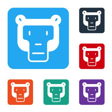 Beyaz maymun simgesi beyaz arkaplanda izole edildi. Hayvan sembolü. Renkli kare düğmelerle simgeleri ayarla. Vektör.