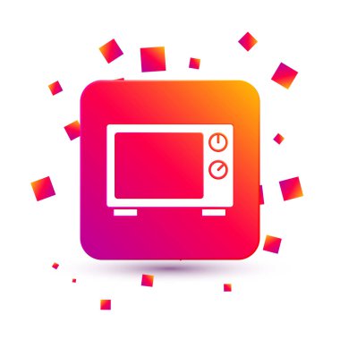 Beyaz arka planda izole edilmiş beyaz mikrodalga fırın ikonu. Ev aletleri simgesi. Kare renk düğmesi. Vektör.