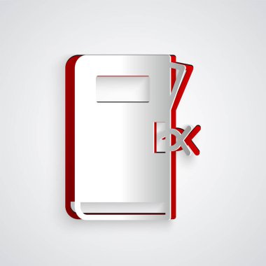 Kağıt kesiği Polis karakolu dosya simgesi gri arkaplanda izole edildi. Kağıt sanatı tarzı. Vektör.