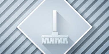 Kağıt kesiği süpürge sapı simgesi gri arkaplanda izole edildi. Temizlik hizmeti konsepti. Kağıt sanatı tarzı. Vektör.