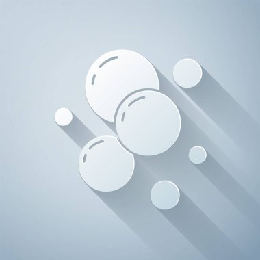 Kağıt kesiği sabun köpüğü ikonu gri arka planda izole edilmiş. Kağıt sanatı tarzı. Vektör.