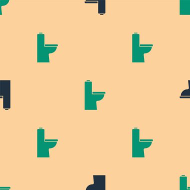 Yeşil ve siyah klozet ikonu bej arka planda izole edilmiş pürüzsüz desen. Vektör.