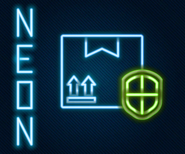 Glödande Neon Line Leverans Pack Säkerhet Med Sköld Ikon Isolerad — Stock vektor
