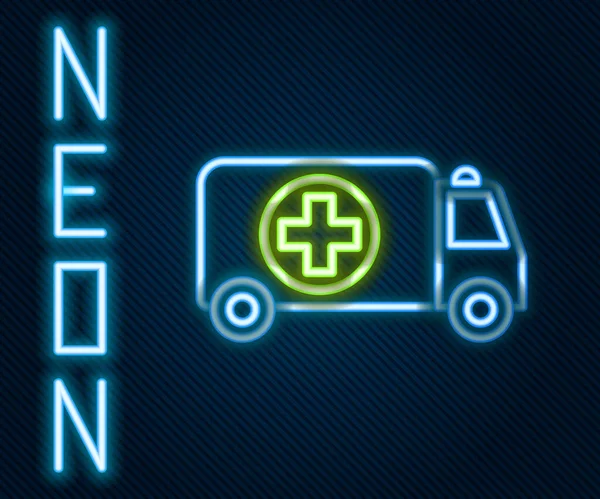 Glödande Neon Line Ambulans Och Nödbil Ikon Isolerad Svart Bakgrund — Stock vektor