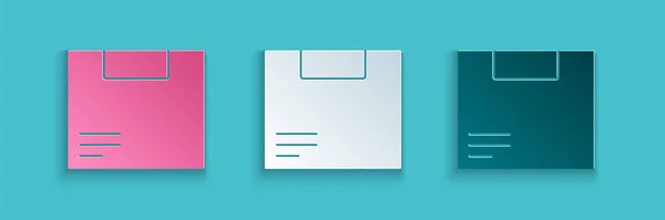 Icono Caja Cartón Cortado Papel Aislado Sobre Fondo Azul Caja — Vector de stock