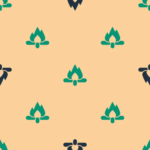 Das Grüne Und Schwarze Lagerfeuer Symbol Isoliert Nahtlose Muster Auf — Stockvektor