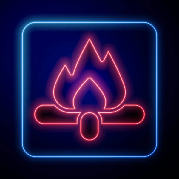 Gloeiende Neon Campfire Icoon Geïsoleerd Blauwe Achtergrond Brandend Kampvuur Met — Stockvector