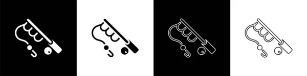 Set Angelruten Symbol Isoliert Auf Schwarzem Und Weißem Hintergrund Angelausrüstung — Stockvektor