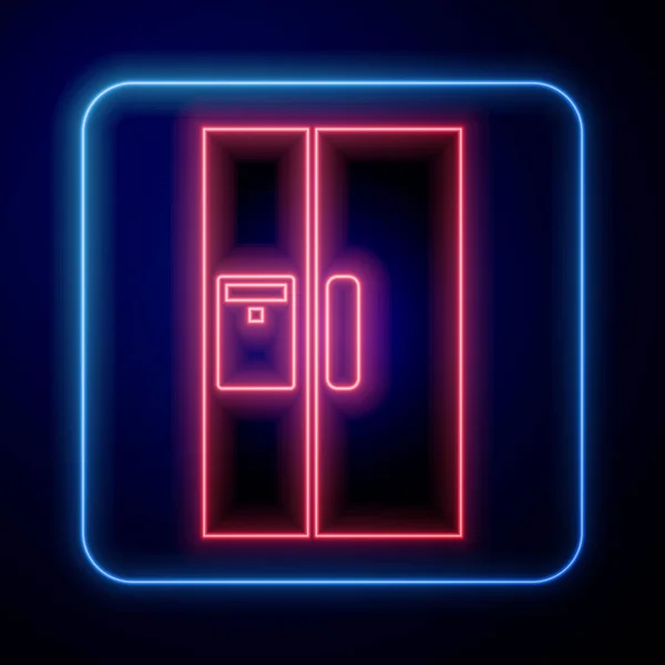 Glowing Neon Refrigerator Icon Isolated Blue Background Fridge Freezer Refrigerator — Stock Vector