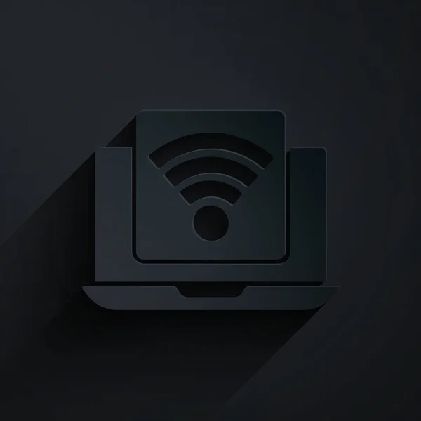 Χαρτί Περικοπή Wireless Laptop Εικονίδιο Απομονώνονται Μαύρο Φόντο Internet Things — Διανυσματικό Αρχείο
