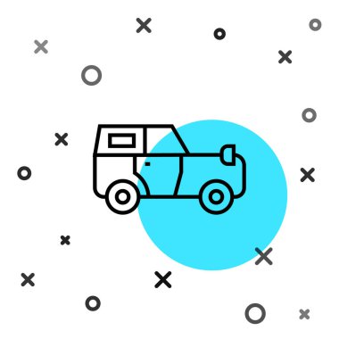 Siyah çizgi off road car ikonu beyaz arka planda izole edildi. Cip işareti. Rastgele dinamik şekiller. Vektör.