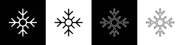 Set Snowflake Icon Isolated Black White Background Merry Christmas Happy — Stock Vector