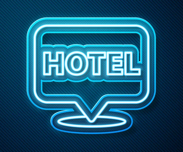 Leuchtende Leuchtschrift Lage Hotel Symbol Isoliert Auf Blauem Hintergrund Konzeptsymbol — Stockvektor