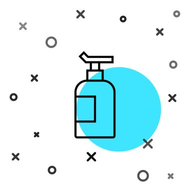 Beyaz arka planda siyah çizgi kremi ya da losyon kozmetik tüp ikonu izole edilmiş. Kadınlar için vücut bakım ürünleri. Rastgele dinamik şekiller. Vektör.