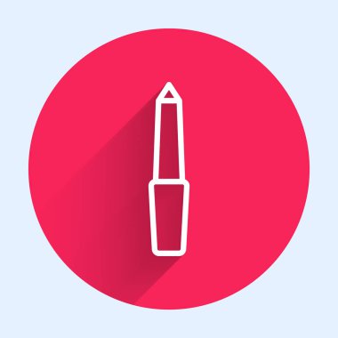 Uzun gölgeli beyaz çizgi tırnak dosya simgesi. Manikür aleti. Kırmızı daire düğmesi. Vektör.