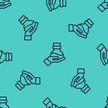 İksir ikonlu siyah çizgi şişesi yeşil arka planda izole edilmiş pürüzsüz desen. Sihirli iksirli matara. Mutlu Cadılar Bayramı Partisi. Vektör.