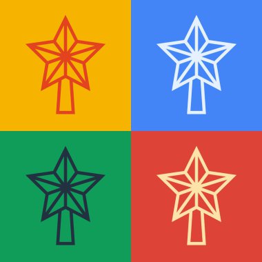 Pop sanat çizgisi Noel yıldızı simgesi renk arkaplanında izole edilmiş. Mutlu Noeller ve mutlu yıllar. Vektör.