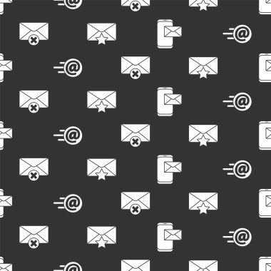 Cep telefonunu ve zarfı, e-postayı, zarfı ve zarfı tertemiz bir şekilde yıldızla birlikte sil. Vektör.