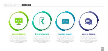 Ön uç geliştirme, Web, UI veya UX tasarımı ve Ticari bilgi şablonu. Vektör.