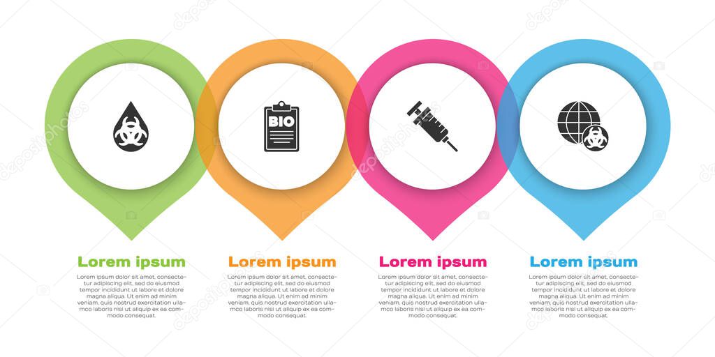 Set GMO, Document for bio healthy food, Syringe and . Business infographic template. Vector.