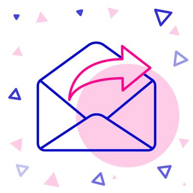 Satır giden posta simgesi beyaz arkaplanda izole edildi. Zarf sembolü. Giden mesaj işareti. Posta yön bulma düğmesi. Renkli taslak konsepti. Vektör İllüstrasyonu.