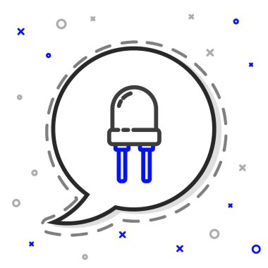 Satır Işığı diyot simgesi yayıyor beyaz arkaplanda izole edildi. Yarı iletken diyot elektrik bileşeni. Renkli taslak konsepti. Vektör İllüstrasyonu.