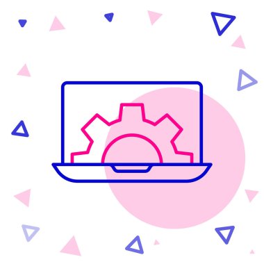 Line Yazılım, Web Geliştirme, programlama konsepti simgesi beyaz arkaplanda izole edildi. Programlama dili ve program kodu ekranda. Renkli taslak konsepti. Vektör.