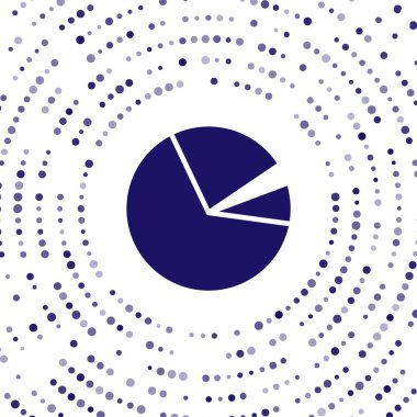 Mavi Pasta grafiği bilgi simgesi beyaz arkaplanda izole edildi. Diyagram çizelgesi. Soyut çember rastgele noktalar. Vektör İllüstrasyonu.