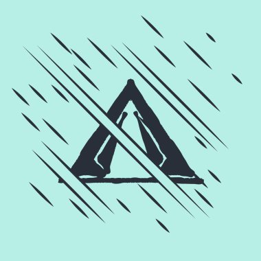 Yeşil arka planda siyah turist çadırı simgesi izole edildi. Kamp sembolü. Arıza tarzı. Vektör İllüstrasyonu.