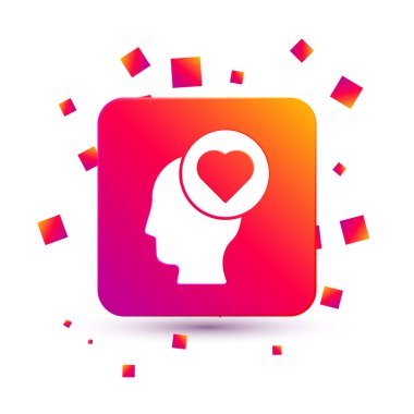 Beyaz kırık kalp ya da beyaz arka planda izole edilmiş boşanma ikonu. Aşk sembolü. Sevgililer Günü. Kare renk düğmesi. Vektör.