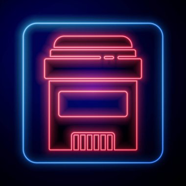 Parlayan neon önleyici deodorant rulo ikonu mavi arkaplanda izole edildi. Vücut hijyeni için kozmetik. Vektör.