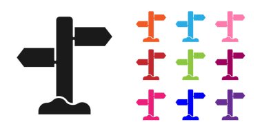 Siyah Yol trafik tabelası. Beyaz arkaplanda sinyal simgesi izole edildi. İşaretçi sembolü. Sokak bilgi tabelası. Yön tabelası. Simgeleri renklendirin. Vektör.