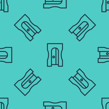 Siyah çizgi kalem açacağı simgesi yeşil arkaplanda izole edilmiş pürüzsüz desen. Vektör İllüstrasyonu.