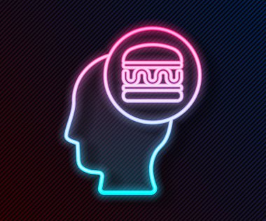 Parlayan neon hattı çevrimiçi sipariş veren ve fast food dağıtım ikonu siyah arkaplanda izole edilmiş. Vektör.