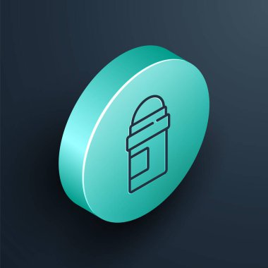 Isometric line anti-terletici deodorant rulo ikonu siyah arkaplanda izole. Vücut hijyeni için kozmetik. Turkuaz daire düğmesi. Vektör.