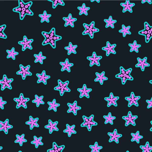 Ícone Linha Starfish Isolado Padrão Sem Costura Fundo Preto Ilustração —  Vetores de Stock