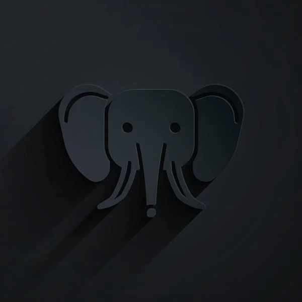 Papier Découpé Icône Éléphant Isolé Sur Fond Noir Style Art — Image vectorielle